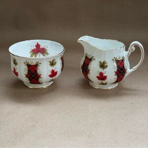 Vintage 1960's Royal Adderly Maple Leaf Tartan Creamer and Open Sugar Bowl Set